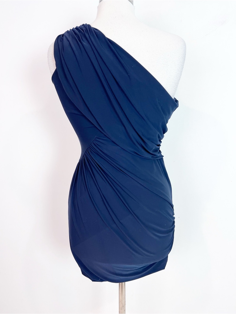 SOPRANO NAVY BLUE ONE SHOULDER COCKTAIL PARTY RUCHED SLEEVELESS COCO DRESS SMALL - Picture 5 of 7